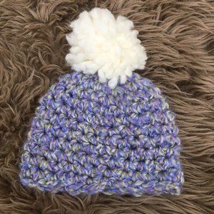 Handmade purple knitted baby toque - size 0-6M